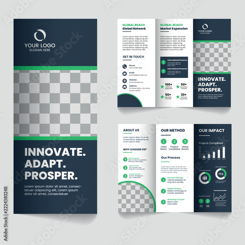 Innovate adapt prosper corporate business strategy trifold brochure template
