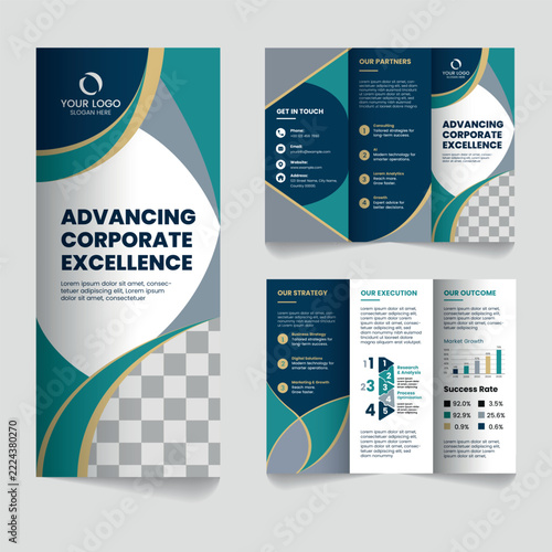 Advancing corporate excellence business strategy trifold brochure template
