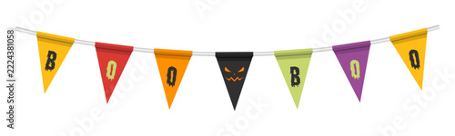 Obraz na plátně Halloween bunting triangle flags on the string with spooky face and boo text