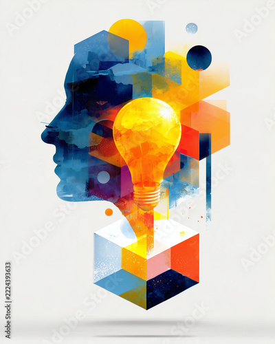 Creative idea generation thinking outside the box vision, illustration style