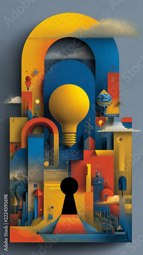 Creative idea generation thinking outside the box vision, illustration style