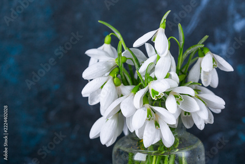 
a bouquet of snowdrops in a glass vase