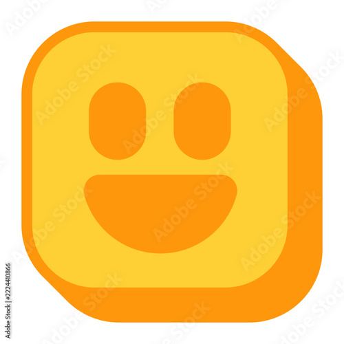 Happy Face Icon, flat design style, yellow cheerful face with an open smile, ideal for positive reactions and user reviews