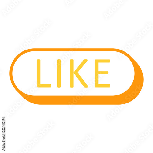 Like Button, flat design style, rounded white button with yellow lettering, ideal for social media and interactive interfaces