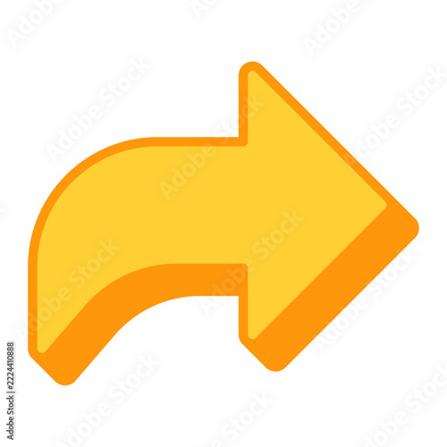 Share Arrow Icon, flat design style, yellow curved arrow pointing right, ideal for sharing content and navigation interfaces