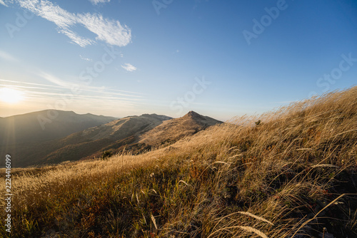 Autumn sunset landscapes in Bieszczady Mountains, Poland
