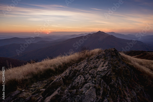 Autumn sunset landscapes in Bieszczady Mountains, Poland
