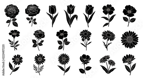 Black and white roses floral arrangement icons