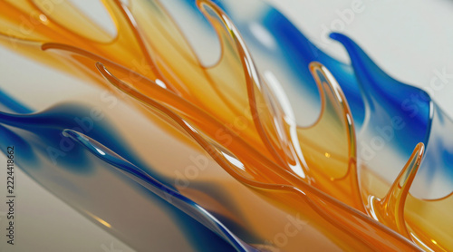 Vibrant Fluid Glass Curves in Orange and Blue High Resolution Abstract Background