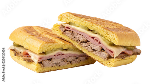 Fotografie Classic cuban sandwich halves on a transparent background