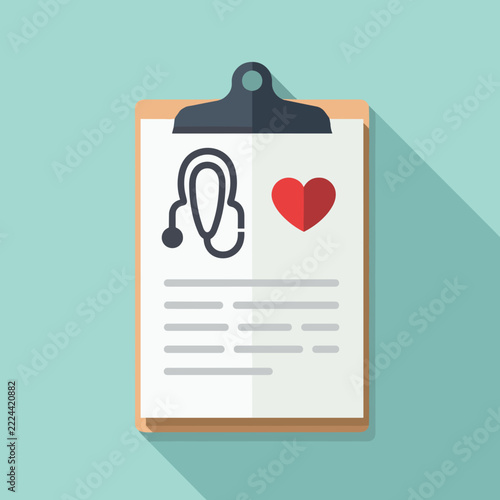 Medical clipboard with stethoscope and red heart symbol