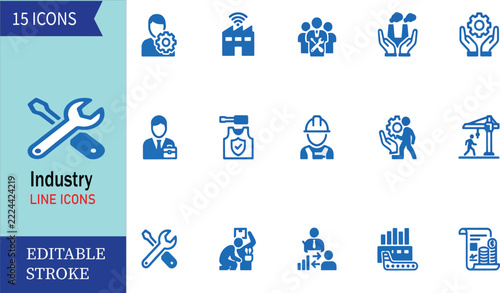 Industrial And Engineering Icon Set Vector Illustration For Manufacturing Factory And Construction Services