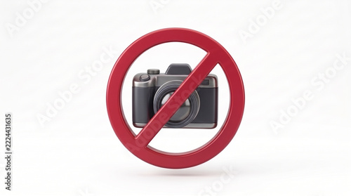 3D Illustration of a Red No Photography Sign on White Background