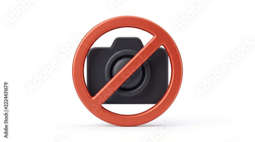 3D Illustration of a Red No Photography Sign on White Background