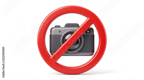3D Illustration of a Red No Photography Sign on White Background