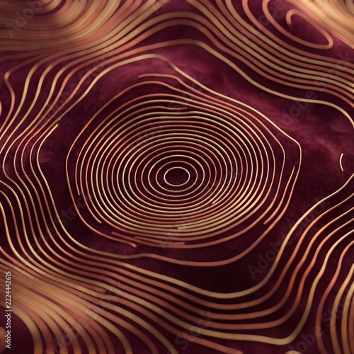 An abstract textured background of swirling golden lines on a deep burgundy velvet surface creates a sense of luxurious depth and intricate design.