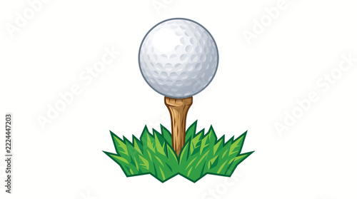 Golf Ball on Wooden Tee with Green Grass Illustration