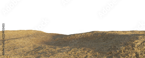 Dry rocky terrain with barren rolling hills and rough soil isolated on transparent background – 3D rendering.