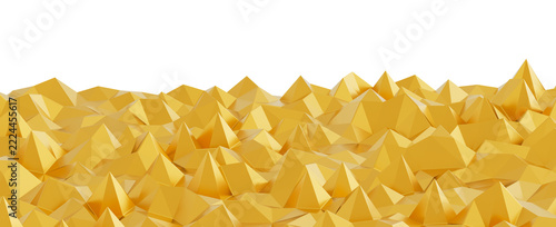 Abstract golden geometric landscape with mountains and peaks, symbolizing success and prosperity.