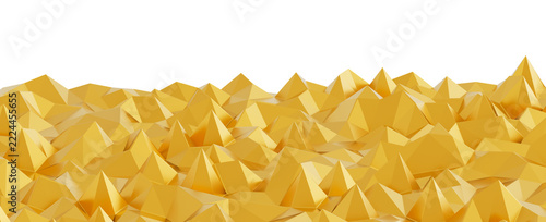 Abstract geometric landscape of golden pyramids, modern low poly art.