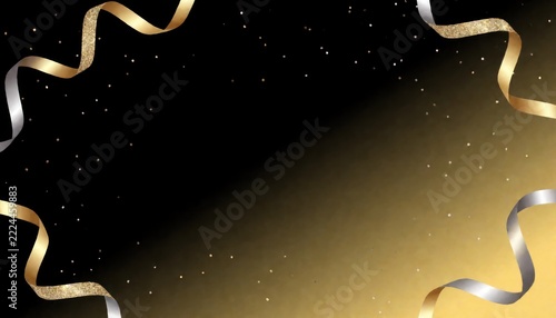 Elegant Celebration Background with Gold Silver Ribbons and Sparkling Dots
