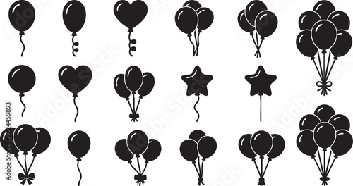 Vector Flower Silhouettes Set with Colorful Celebration Elements for Holiday and Birthday Pattern Design