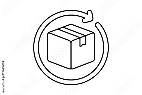 Product return icon, package box with circular arrow, line art
