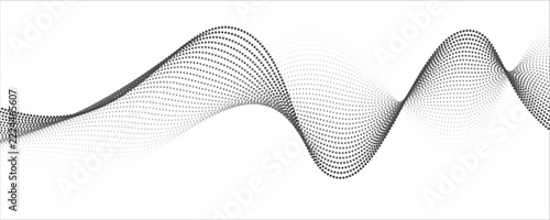 Abstract wave dotted element for design. Stylized line with dot on art background. Waves range with lines dots. Digital frequency track equalizer. Curved smooth wavy string. Vector illustration.