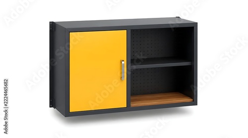 Wall Cabinet with Yellow Door for Organized Industrial Garage Storage