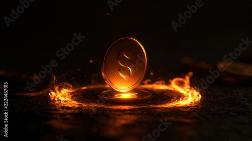 A glowing coin maintains a steady light while other crypto assets fluctuate around it, representing stability in a volatile market.
