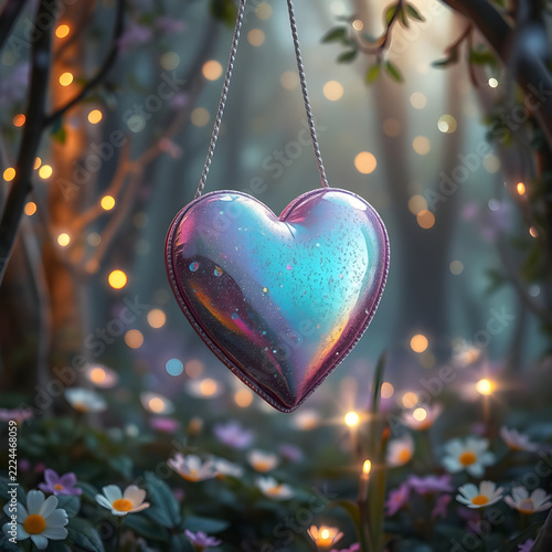 Dreamy Holographic Heart Bag with Sparkling Fairy Lights