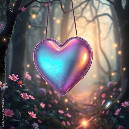 Rainbow Glitter Heart Purse in an Enchanted Woodland