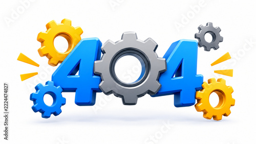 404 Illustration with 3D Gears 