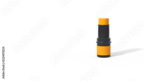 Blank black and orange cosmetic stick tube on white background with copy space