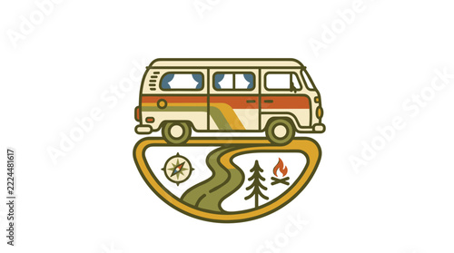 Retro Camper Van Adventure Emblem.