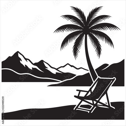 Tropical Beach Landscape Vector Illustration