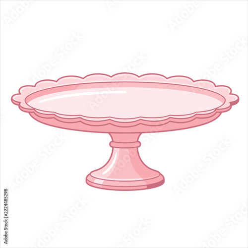 Pink Ceramic Cake Stand Vector Illustration - Cute Flat Dessert Display Tray Isolated on White Background