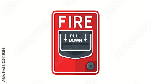 Red Fire Alarm Pull Station with Pull Down Instructions – Emergency Safety Equipment Vector Icon.