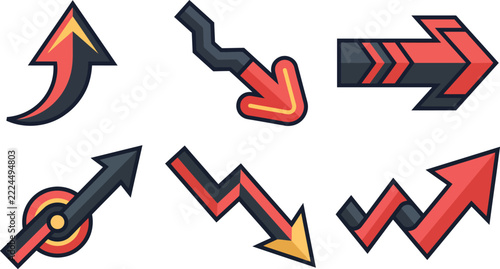 Arrow Trend Icon Set with Growth, Decline, Zigzag and Forward Chevron Arrows