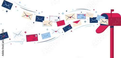 Open Mailbox With Flying Envelopes Vector Illustration Postal Delivery Background Banner