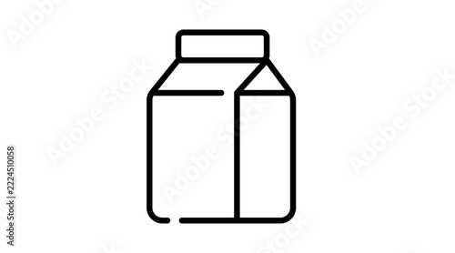 Classic milk carton box vector icon. Black line art style on white background. Clean outline dairy paper packaging for grocery store menu, breakfast beverage, and product packaging design.
