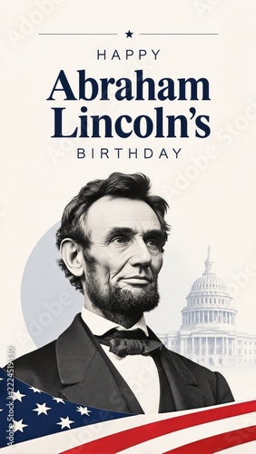 Abraham Lincoln Birthday Poster with Lincoln portrait and patriotic stars