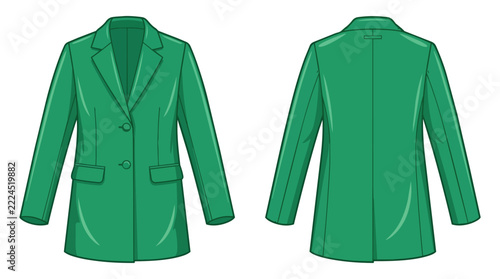 Green Women Blazer Jacket Front and Back View Formal Business Wear Clothing Template for Fashion Design Mockup