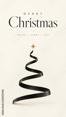 Christmas Poster with dark flowing ribbon tree in a Vertical Greeting Design