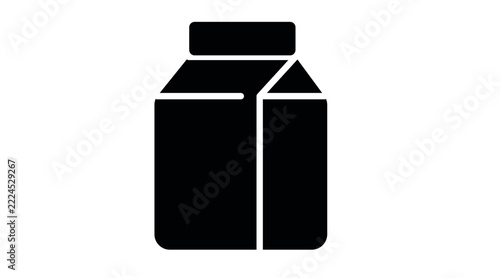 Classic milk carton box vector icon. Solid black glyph style on white background. Clean vector silhouette dairy paper packaging for grocery store menu, breakfast beverage