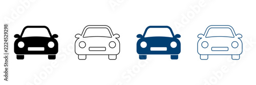 Front View Car Icon Set Isolated on White Background for Automobile, Vehicle, Transportation, and Driving Concept. Vector Illustration