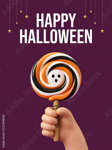 Swirl lollipop with ghost face for happy Halloween party and treats