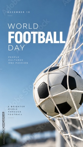 World Football Day Poster with football inside goal net in a Vertical Greetin...