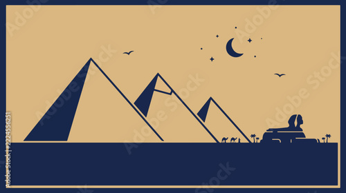 Great Pyramid of Giza Cartoon Illustration with Clean Geometric Shapes