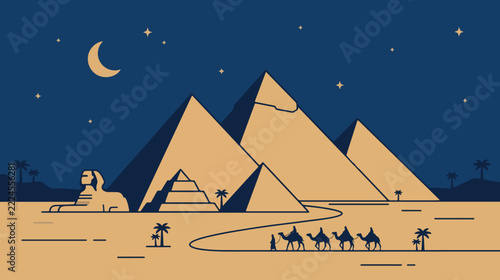 Pyramids of Giza in Minimalist Two Color Flat Vector Style